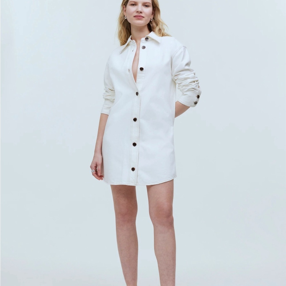 Madewell Denim Oversized Mini Shirtdress in Tile White Size XSmall NWT - Picture 2 of 11